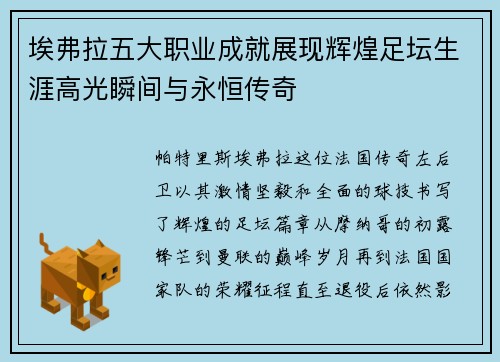 埃弗拉五大职业成就展现辉煌足坛生涯高光瞬间与永恒传奇
